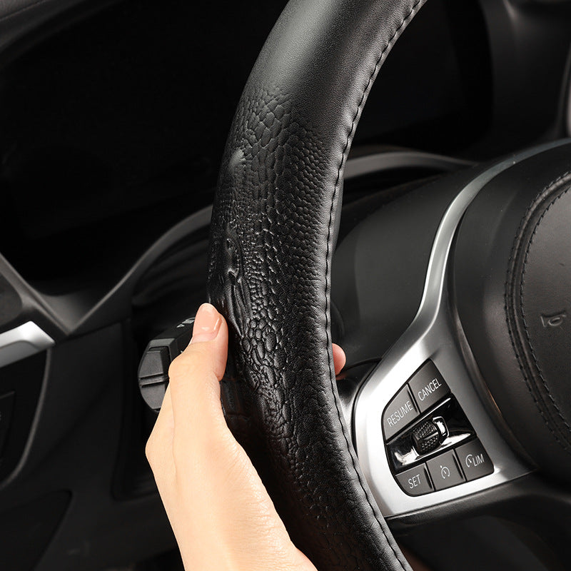 Croc-Embossed Leather Steering Wheel Cover