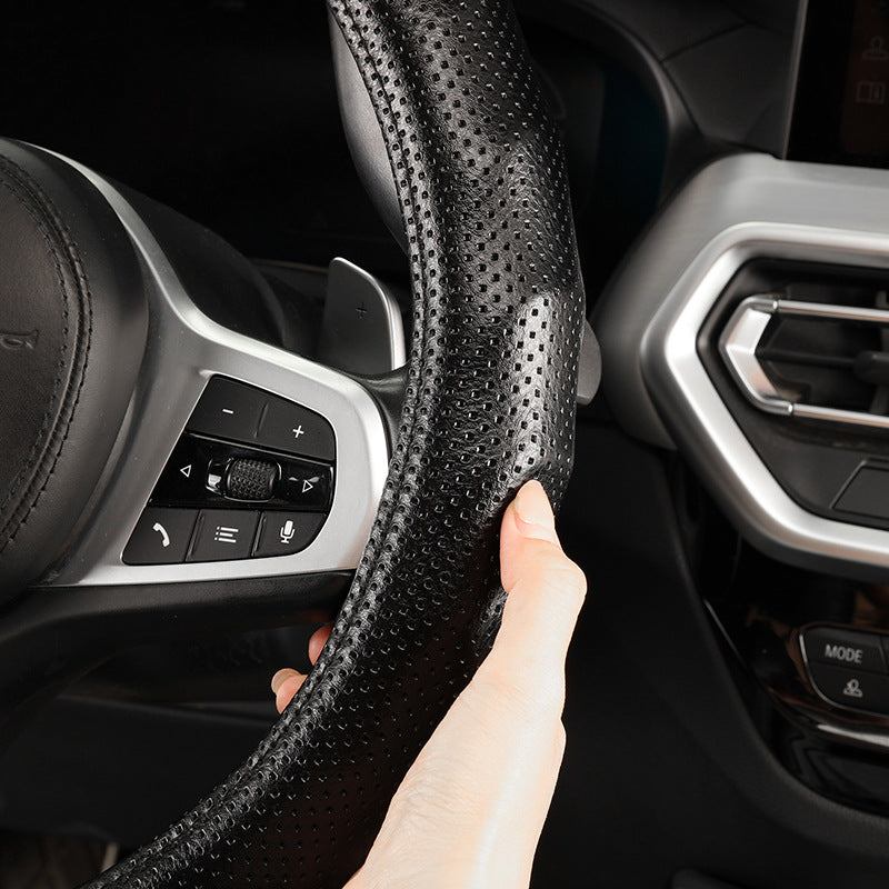 Wave-Edge Non-Slip Leather Steering Wheel Cover