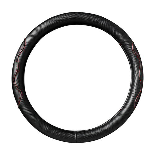 Double-Stitched Leather Steering Wheel Cover