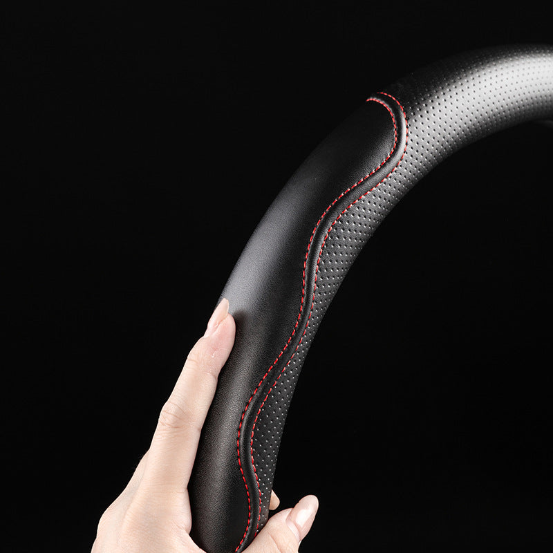 Double-Stitched Leather Steering Wheel Cover