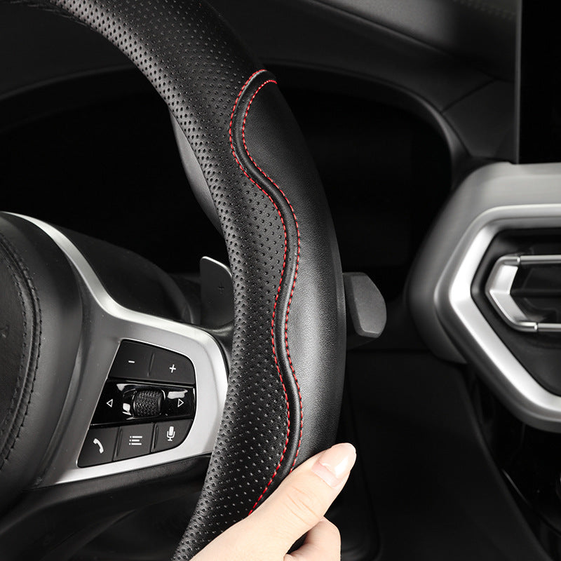 Double-Stitched Leather Steering Wheel Cover