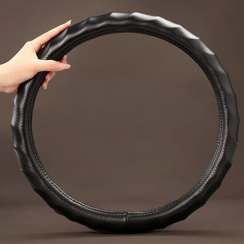 Wave-Edge Non-Slip Leather Steering Wheel Cover