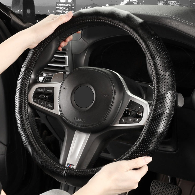 Wave-Edge Non-Slip Leather Steering Wheel Cover