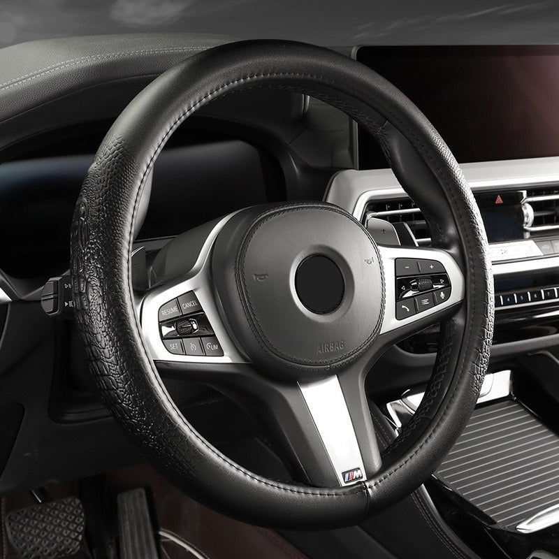 Croc-Embossed Leather Steering Wheel Cover