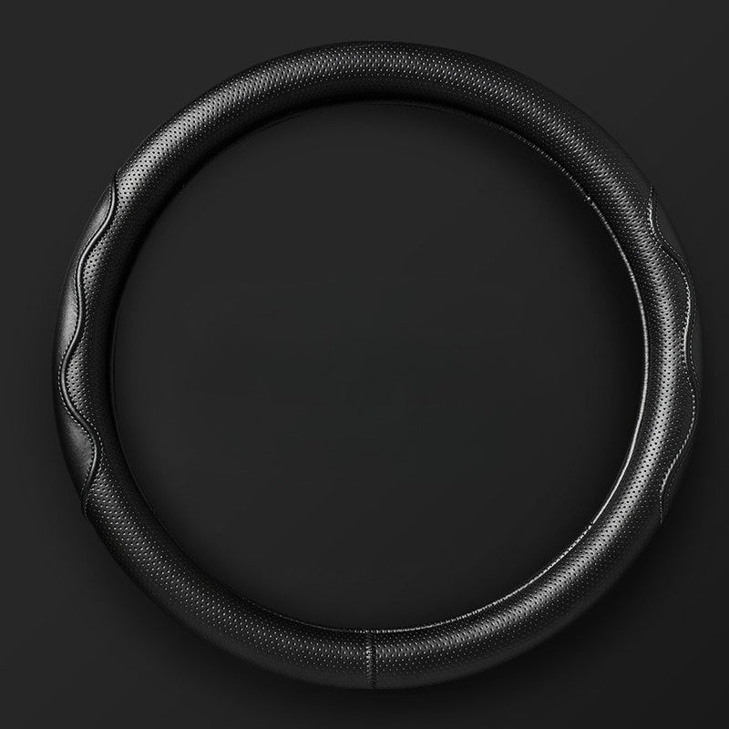 Double-Stitched Leather Steering Wheel Cover