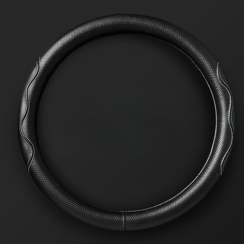 Double-Stitched Leather Steering Wheel Cover
