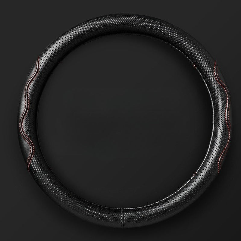 Double-Stitched Leather Steering Wheel Cover