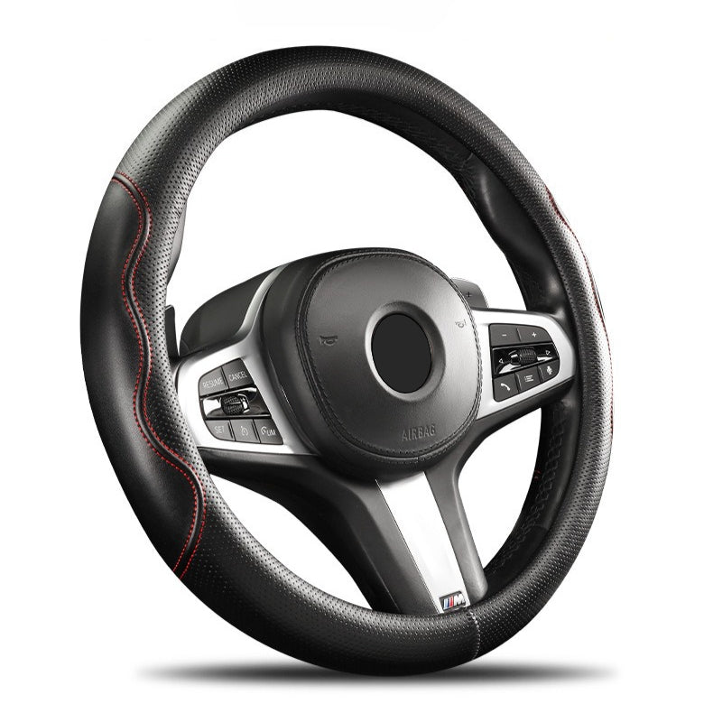 Double-Stitched Leather Steering Wheel Cover